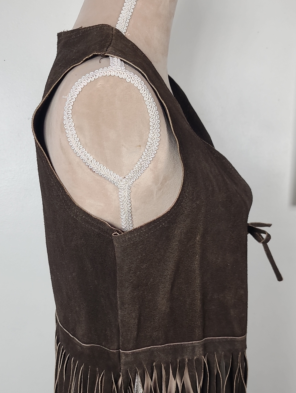 Vtg 70s Brown Suede Leather Boho Hippie Western Cowgirl Rodeo Fringe Vest S - Picture 7 of 15